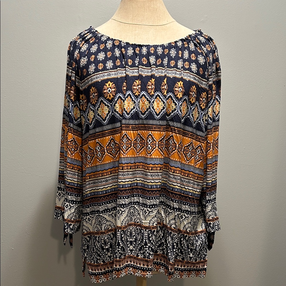 Ruby Rd. Women's Top - Navy and Orange Pattern